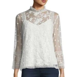 Joie Jaelin White Embroidered Lace Blouse w/ Removable Cami High Neck Ethereal!!
